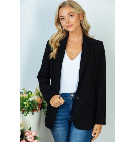 Being The Boss Long Sleeve Solid Woven Blazer (Multiple Color Options)