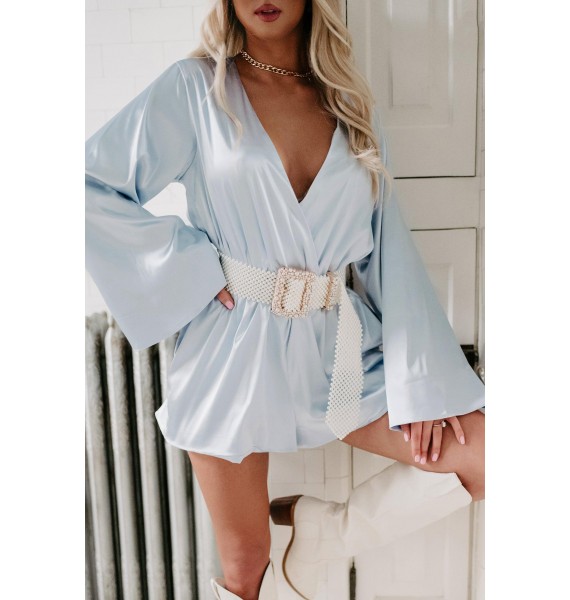 Going Places Wide Sleeve Satin Romper (Blue)