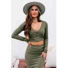 A  Appreciation Long Sleeve Button-Front Crop Top (Olive)