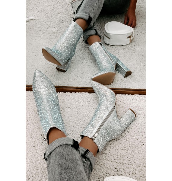 Perfectly Glam Rhinestone Booties (Silver)