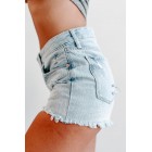 Music City High Rise Distressed Denim Shorts (Light Denim)