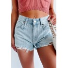 Music City High Rise Distressed Denim Shorts (Light Denim)