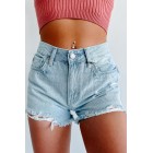 Music City High Rise Distressed Denim Shorts (Light Denim)