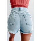 Music City High Rise Distressed Denim Shorts (Light Denim)