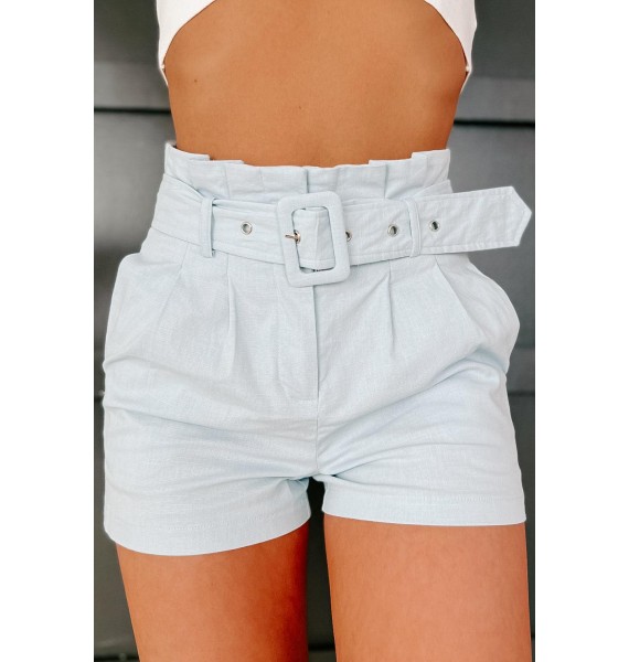 Believe In The Dream Linen Paperbag Shorts (Baby Blue)