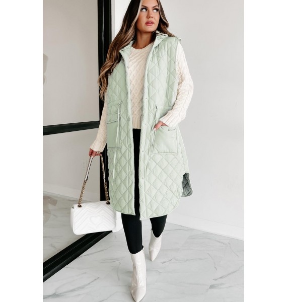 My Missing Piece Quilted Hooded Vest (Sage)