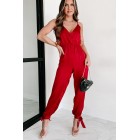 Boss You Around Surplice Jumpsuit (Red)