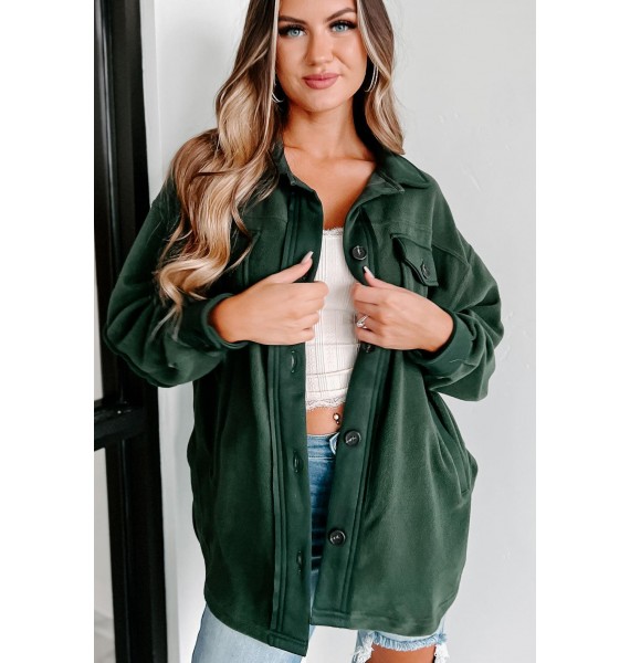 Cozy Campfire Nights Oversized Fleece Shacket (Army Green)