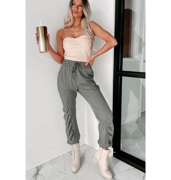 Catch Me Up Ruched Joggers (Olive)