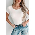 Chancy NanaMacs Original Short Sleeve Scoop Back Bodysuit (Cream)