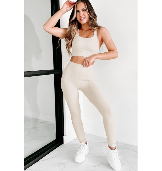 Out Here Lifting Weights Two Piece Legging Set (Beige)