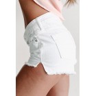 Pam Mid-Rise Button-Fly Frayed Hem Shorts (White)