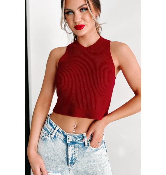 Will Wonders Never Cease Crop Sweater Tank (Red)