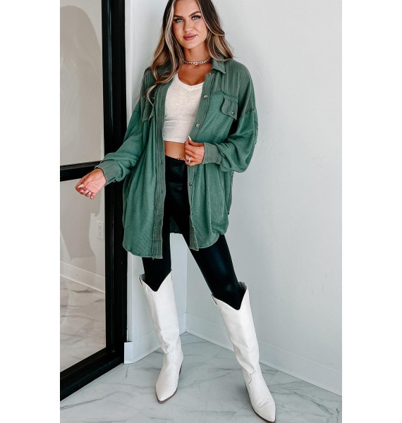 Check Your Attitude Oversized Mixed Fabric Shirt (Green)