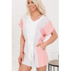 Finding Meaning Colorblock Romper (Peach)