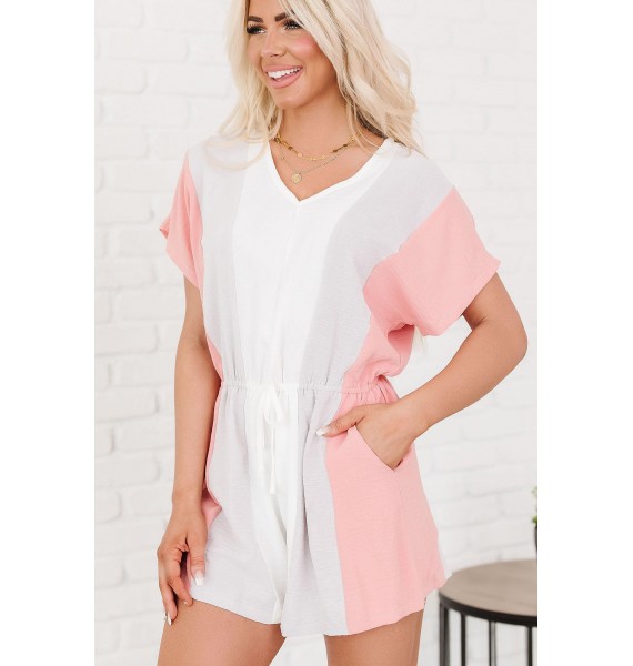 Finding Meaning Colorblock Romper (Peach)