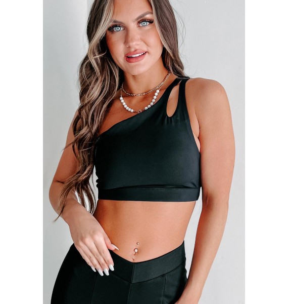 Gettin' My Workout On One-Shoulder Active Top (Black)