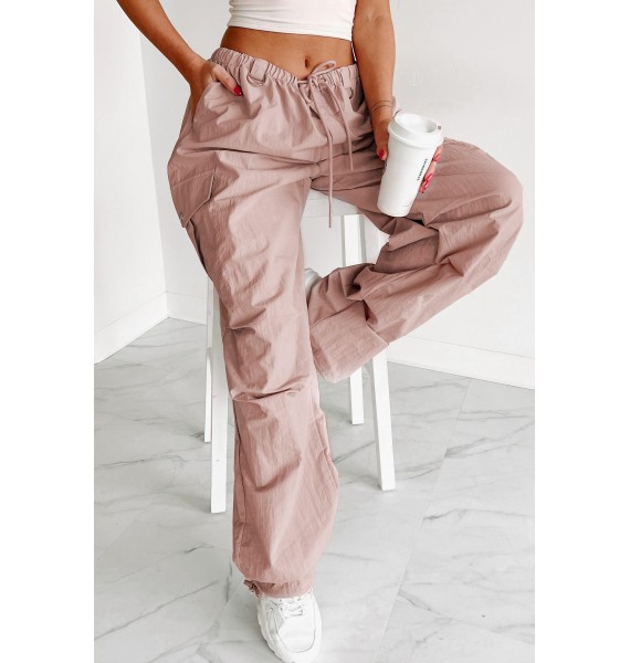 Addicted To Adventure High Rise Nylon Cargo Pants (Pale Rose)