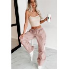 Addicted To Adventure High Rise Nylon Cargo Pants (Pale Rose)