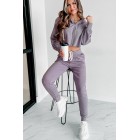 Comfortably Cool Zip-Front Crop Hoodie & Jogger Set (Dusty Purple)