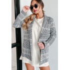 Calculating Moves Plaid Open Front Blazer (Ivory/Brown)