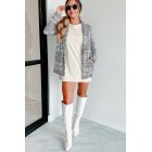 Calculating Moves Plaid Open Front Blazer (Ivory/Brown)