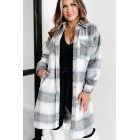 Just Be Sure Long Plaid Shacket (Blue/Mocha/White)