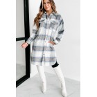 Just Be Sure Long Plaid Shacket (Blue/Mocha/White)