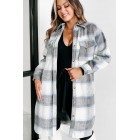 Just Be Sure Long Plaid Shacket (Blue/Mocha/White)