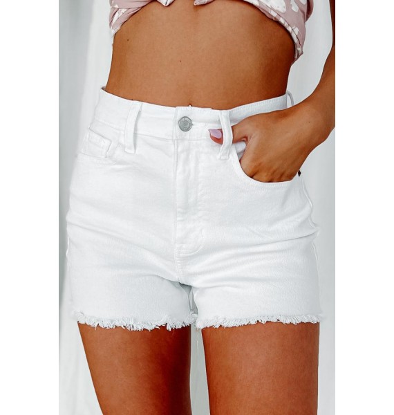 Forever On Time Cello High Rise Mom Shorts (White)