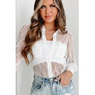 For The Plot Sheer Lace Button Front Bodysuit (White)