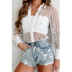 For The Plot Sheer Lace Button Front Bodysuit (White)