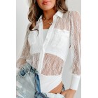 For The Plot Sheer Lace Button Front Bodysuit (White)