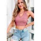 Cali Dreaming Crochet Lace Crop Top (Mauve)