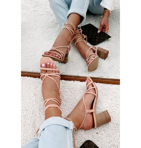 Without Question Faux Suede Lace-Up Heels (Blush)