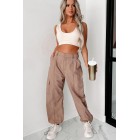 Celia Nylon Cargo Pants (Mocha)