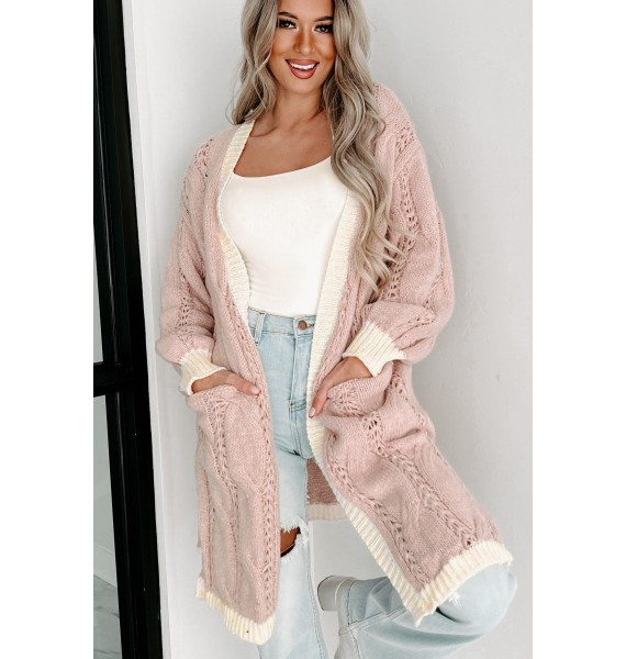 By The Fire Colorblock Cable Knit Cardigan (Natural/Ivory)