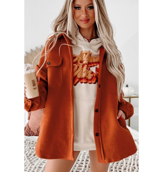 About Town Button Up Shacket (Rust)