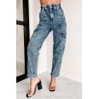 Arden High Rise Acid Wash Cargo Boyfriend Jeans (Acid Wash)