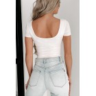 Chancy NanaMacs Original Short Sleeve Scoop Back Bodysuit (White)