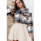 Expectations Of Fall Plaid Crop Shacket (Blue/Brown)