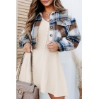 Expectations Of Fall Plaid Crop Shacket (Blue/Brown)