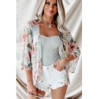 Delicately Delivered Floral Mesh Kimono (Blue Print)