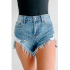 Amina High Rise Frayed Hem Cello Shorts (Medium Denim)