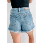 Amina High Rise Frayed Hem Cello Shorts (Medium Denim)