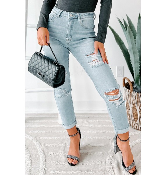 Mavis High Rise Distressed Mom Jeans (Light)