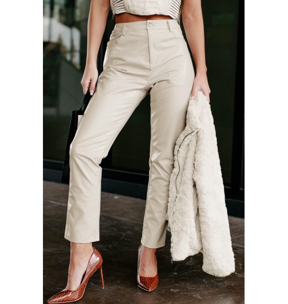 End Of Discussion Straight Leg Pleather Pants (Light Taupe)