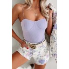 Prepped To Party Ribbed Padded Bodysuit (Lilac)