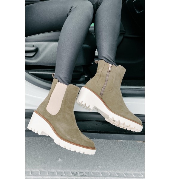 Easily Empowered Faux Suede Booties (Olive)