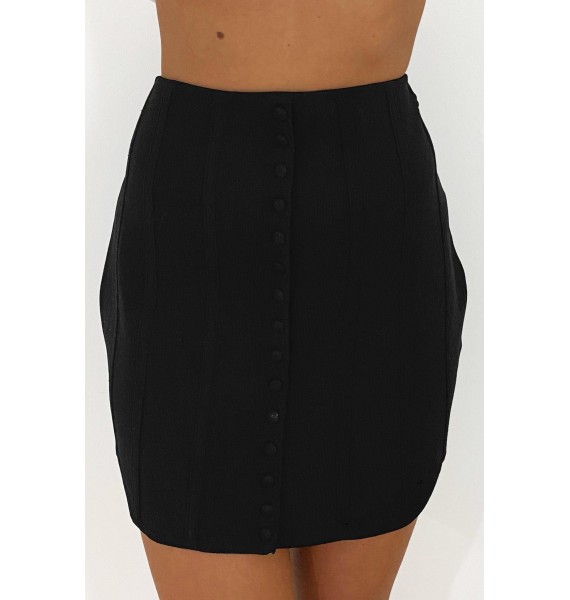 Winning You Over Knit Button-Front Skirt (Black)